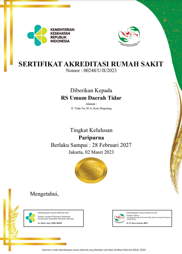 Penyerahan Sertifikat Akreditasi Rsud Tidar Predikat Paripurna Ktptl Komite Tptl Rsud Tidar 